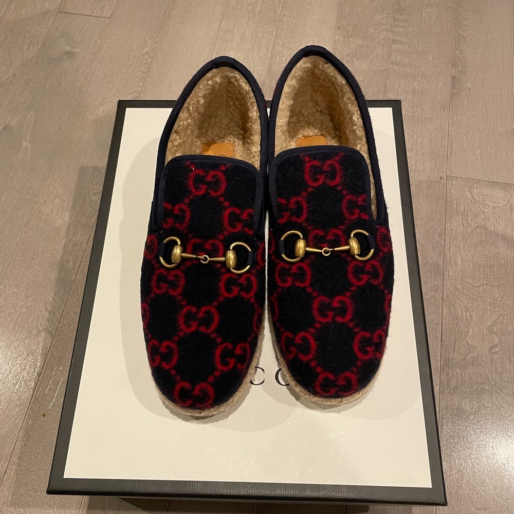 NIB Authentic Gucci GG  Unisex Wool Supreme Loafers sz 39.5 Women or 6 Men’s